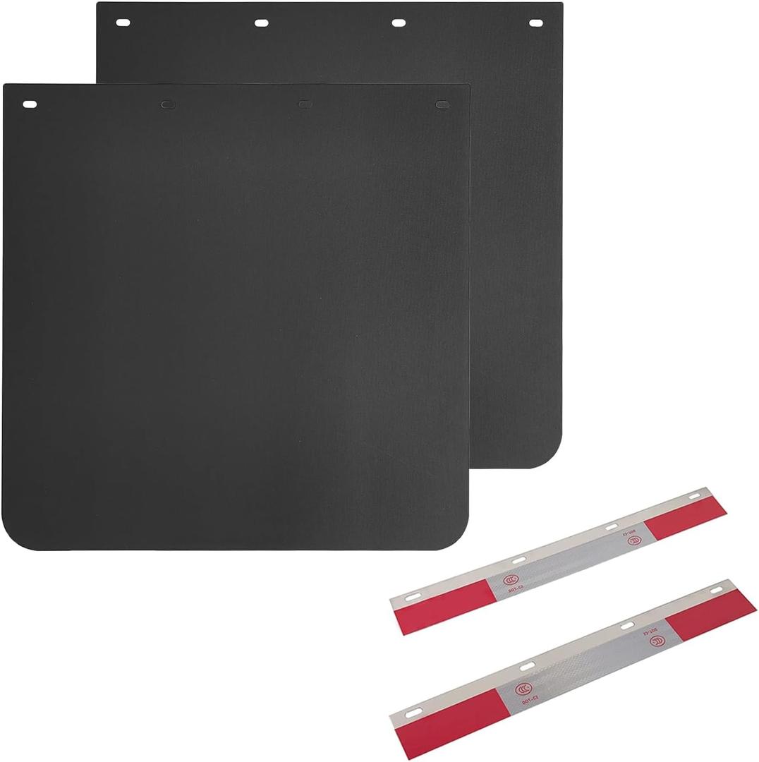 24"x24" Black Polymer Mud Flaps and 24"x3" Mud Flap Reflector Reflective Tape Fit for Semi Trucks Trailers, 2 Pack