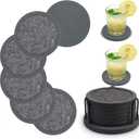 Set of 6 Non-Slip Silicone Coasters with Holder, Double-Sided Absorbent for Hot/Cold Drinks, Scratch & Water Ring Protection for Wood Tables, Home Office Bar, Black Gold Marble (Grey) (Gray)