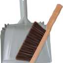 Metal Dust Pan and Brush Set Soft Bristle Wooden Broom Heavy Duty Pan Portable Size