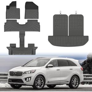 Mixsuper Sorento Floor mats-Floor Mat & Cargo Liner for Kia Sorento 7 Seats 2016-2020,All Weather TPE Rubber Floor Liners Protection for Sorento Accessories,Full Set Anti-Slip Car Mats,Black