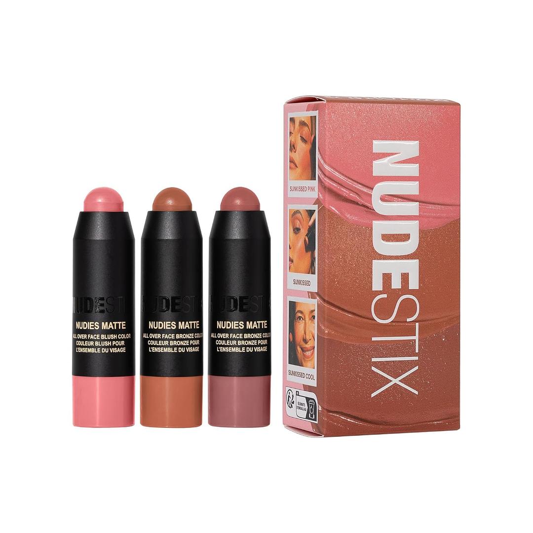 Nudestix Sunkissed Blush & Bronze 3-Piece Mini Kit Matte Cream Makeup Sticks for Cheeks, Eyes & Lips | Includes Sunkissed Shade, Travel-Friendly & Vegan | Limited Edition Glow Set