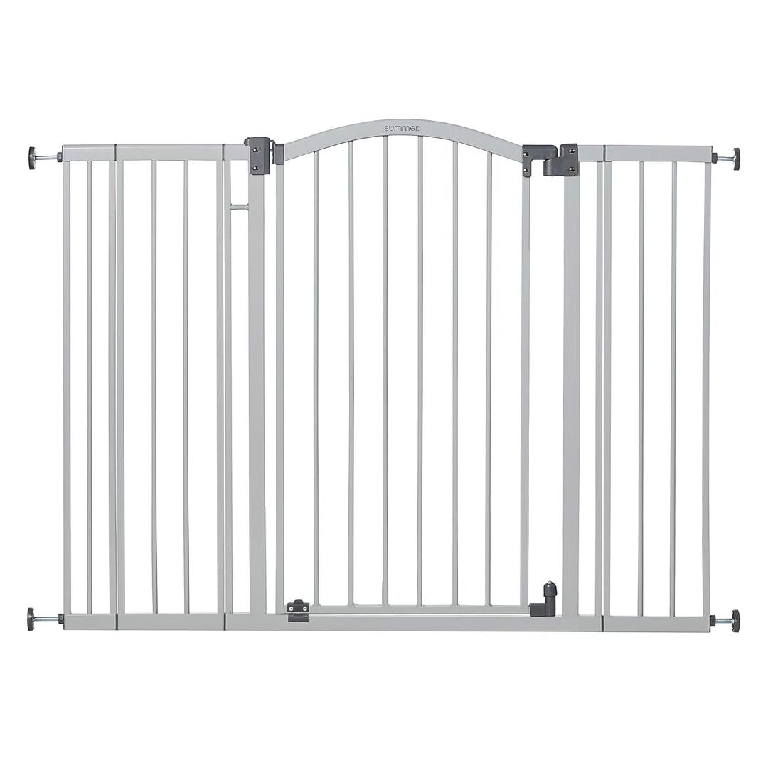 Summer Infant Extra Tall & Wide Safety Pet and Baby Gate, 29.5"-53" Wide, 38" Tall, Pressure or Hardware Mounted, Install on Wall or Banister in Doorway or Stairway, Auto Close Walk-Thru Door - Gray
