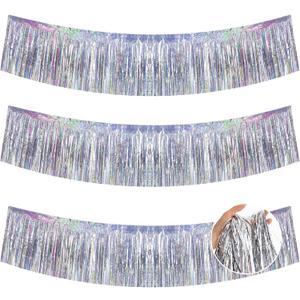 BEISHIDA 3 Packs 30 Feet Metallic Foil Fringe Garland Tinsel StreamersLaser Silver Wall Hanging Tinsel Fringe Banners for Wedding Birthday Party Decoration Halloween Christmas New Year