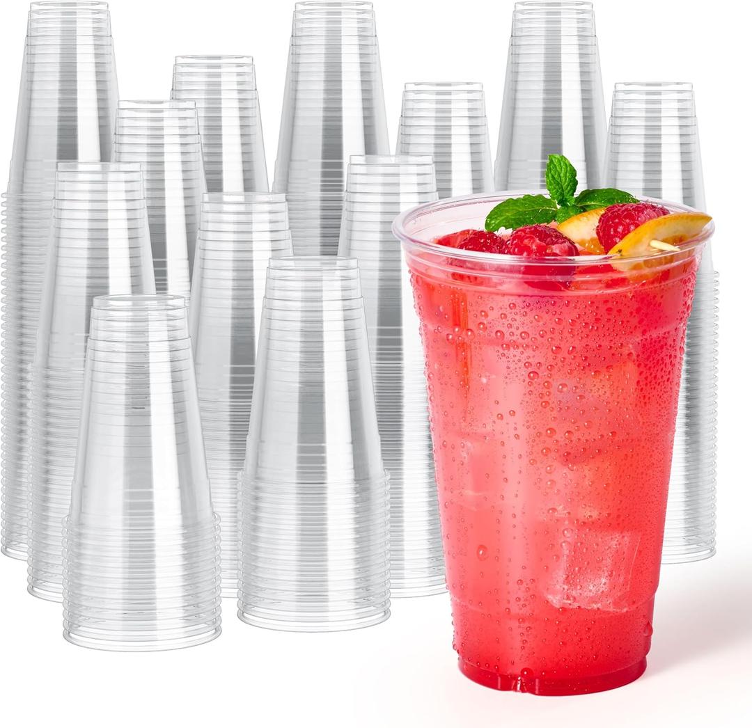 JOLLY CHEF 20 oz Clear Plastic Cups, 1000 Pack Disposable Plastic Cups, Party Drinking Cups for Birthday, Weddings, Picnics, Ceremonies, BBQs, and any Events