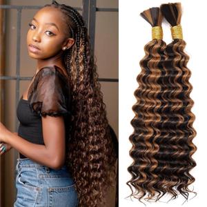 P4/30 Bohemian Braiding Hair Deep Wave Bulk Hair for Braiding No Weft Hair Curls for Boho Braids Wet and Wavy Curly Bundles for Braiding Hair Extensions 2 Bundle 200g 18 Inch Water Wave