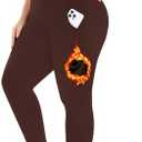 Plus Size Fleece Lined Leggings with Pockets for Women High Waisted Warm Thermal Winter Yoga Pants for Workout, Brown