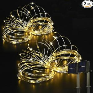 BEEWIN 2 Pack 33ft 100 LED Solar Copper String Lights,8 Modes Christmas Fairy Lights Waterproof IP65 Twinkle Lighting Indoor Outdoor Fairy Firefly Light Auto ON/Off (Warm White)
