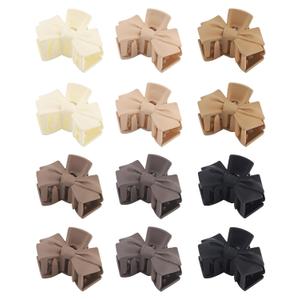 2 x Butterfly Hair Clips: Flower Small Claw Clips for Women - 12pcs Matte Cute Hair Clips for Girls (Bow - Black + Beige + Brown + Coffee)