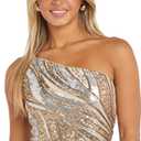 Juniors' One-Shoulder Sequin Embellished Maxi Gown - Elegant Formal Evening Cocktail Party Dress (Gold,Silver, S)