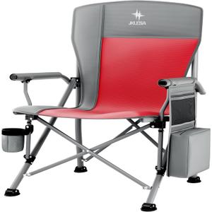 XL Premium Camping Chair - 400lb Capacity, Oversized 23.7" Wide Seat, Heavy Duty 600D Oxford Fabric, Padded Camping Chair Portable for Outdoor, Beach, Tailgate Parties Slate/Red (XL  Silver Steel Frame)