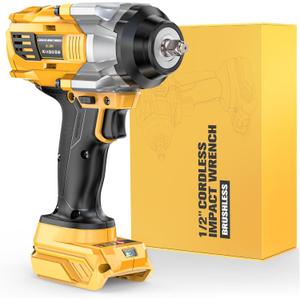 NATBEESY Cordless Impact Wrench Compatible with DeWalt 20V Battery: 1/2 Inch Hog Ring Impact Driver - High Torque - 1360N.m/1000Ft-lbs Cordless Impact Gun - Brushless Motor with LED Light - Tool Only