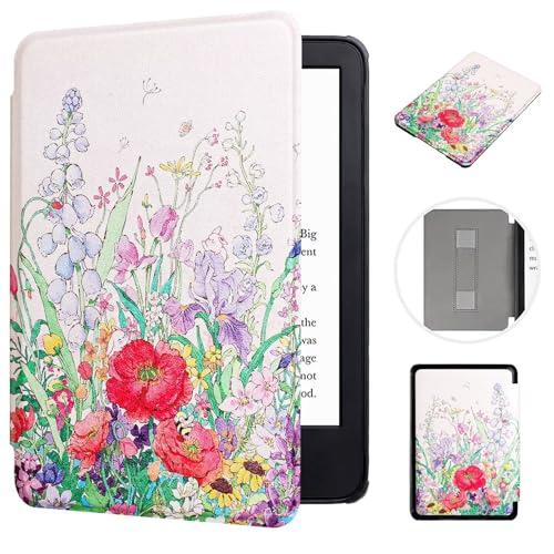 MonsDirect Case for Kindle Paperwhite 5th/6th/7th Generation 6" (Fits All 2012, 2013, 2015 and 2016 Versions), Slim PU Leather Cover with Hand Strap & Smart Auto Sleep/Wake, Flower Bush
