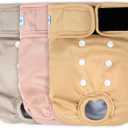 Leekalos Reusable Washable Dog Diapers Female (3 Pack) - Highly Absorbent Doggie Diapers - Size Adjustable Puppy Diapers for Dog Period Panties, Medium (12.5"-15" Waist)