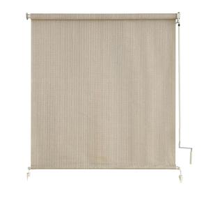 Outdoor Roller Shades，Cordless Patio Roller Up Blinds with Shade Cloth for Porch Gazebo Pergola Balcony Backyard，2 Poles & 1 Fabric，Sesame，48" Wx72 H