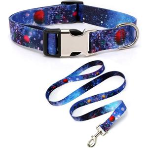 Dog Collar and Leash Set with Safety Locking Metal Buckle, Soft Quick Release Dog Collars Adjustable for Small Medium Large Dogs and Kitten Cats