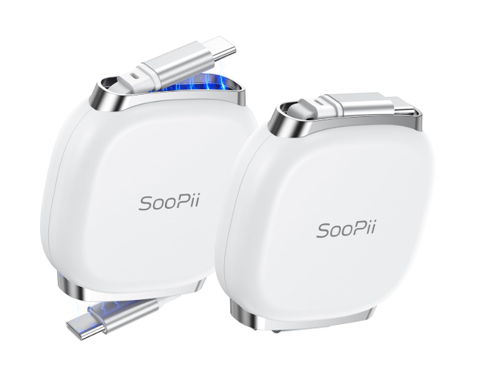 SOOPII USB C to USB C Cable, 240W Retractable USB C Fast Charging Cable with Mag Snap Storage, 5-Stage Length Preset Type C Cable for lPhone 16/15 Pro Max, Galaxy S25/24 White (2Pack 3.3FT)