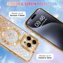 Bonoma Compatible with iPhone 15 Pro Case Support for MagSafe, Plating Heart Glitter Magnetic Checkered Case TPU Camera Protection Back Cover for Girls Women -Gold