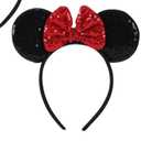 2 Pcs Red Mouse Ears Sequin Headbands,Shiny Bows Headbands, A Perfect Addition to Your Trip Essentials Accessories for Women Grils Princess Decoration Costume Cosplay