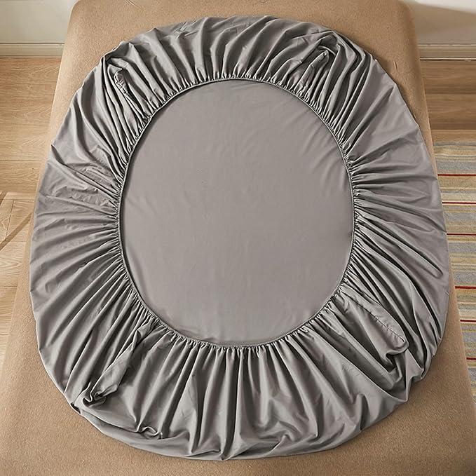 Bedding Fitted Sheet Short Queen, Fitted Sheet 1 Piece 0.8-4 Inch Deep Pocket Solid Color Cotton Fitted Bed Sheet Easy Care Fade Resistant Bedding, Light Grey, 59"x 75"x 4"