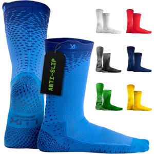 LUX Sports Thin Grip Socks for Cleat Sports - Moisture-Wicking Anti Slip Socks for Men & Women - Soccer, Football, Baseball (One Size, Blue)
