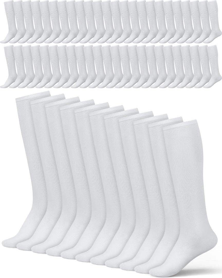 Shihanee 50 Pairs Men Knee Highs over The Calf Long Field Hockey Socks Size 10-13 Tube for Adult Sports Football Soccer (White)