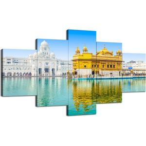 Artbrush Tower Golden Temple Wall Art Sikh Religious Wall Decor Canvas Print Amritsar Sikhism Painting Sikh Temple Picture Framed Poster Home Living Room Decoration(60''Wx32''H) (60Lx 32W-01)