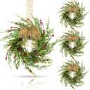 4 Pcs 9 Inch Christmas Wreaths for Kitchen Cabinet Artificial Cedar Pine Hanging Wreath with Red Berries Pine Needles for Front Door Xmas Swag Wreaths for Christmas Winter Farmhouse Home Decorations