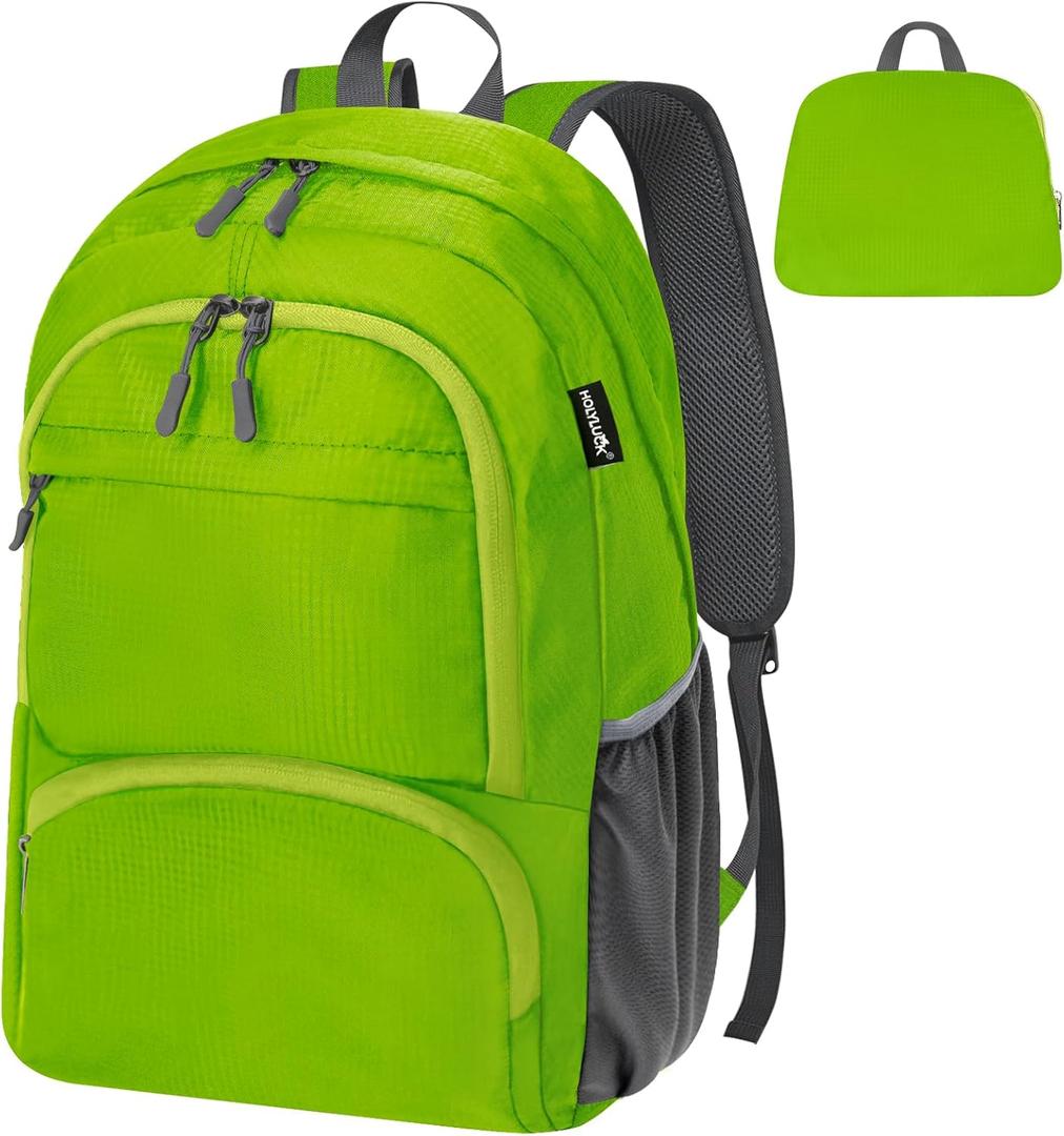 HOLYLUCK 20L Lightweight Packable Hiking Daypack Foldable Backpack for Men Women Small Travel Outdoor Foldable Shoulder Bag-green