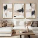 Framed Large Neutral Abstract Wall Art for Living Room, 3 Piece Modern Canvas Artworks, Minimalist Painting Prints for Dining Room Hallway Home Office Wall Decor, 24x36 In