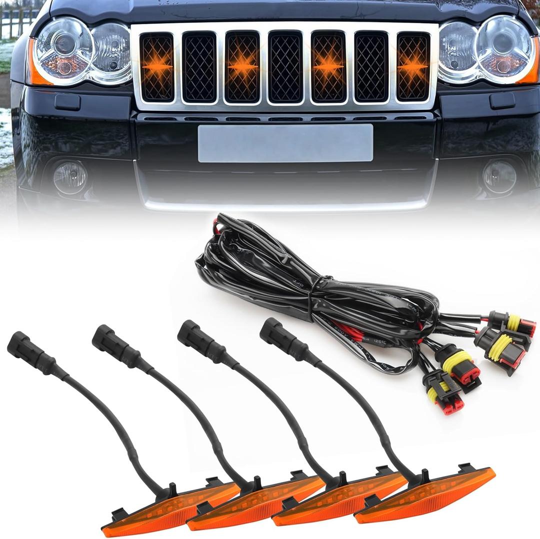 4 PCS Grill Led Lights, Amber Raptoor Grille Lights Plug Play Car Accessories for Toyota 4Runner 2014-2024 TRD Pro Grille and 2014-2019 SR5, Premium, Limited, TRD Off-Road (Amber)