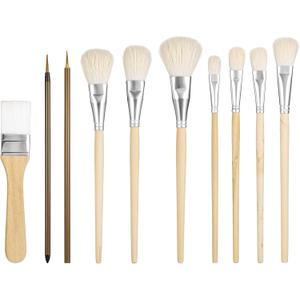 10 Pcs Pottery Glazing Brushes Pottery Glaze Brushes Ceramic Brush Set Goat Hair Mop and Blending Brush for Ceramics Acrylic Painting Clay Essential Ceramics Tools and Supplies