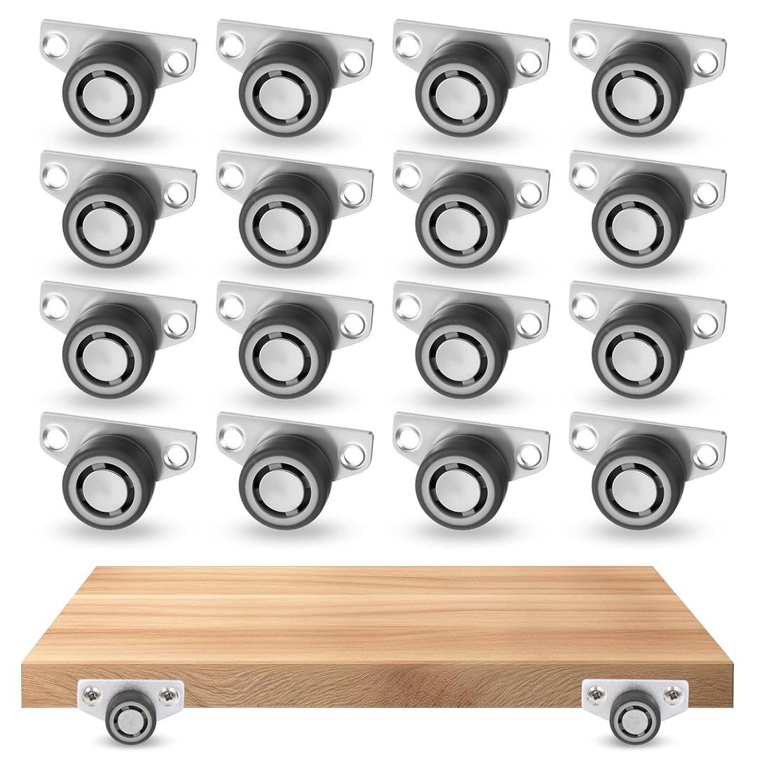16Pack 1.15 Inch Mini Low Profile Casters, Small Side Mount Caster Wheels Non-Swivel, Rigid Rubber Wheels for Underbed Drawers, Trays, Cabinets, DIY Projects, 35Lbs Capacity Each