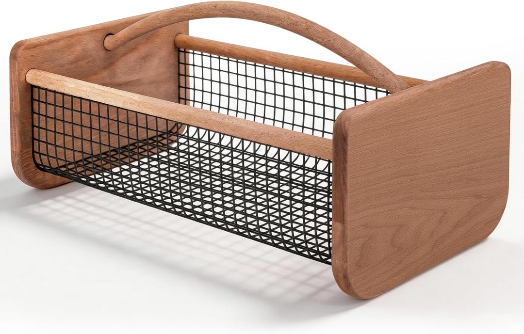 Harvest Basket - Garden Baskets for Gathering Vegetables,Natural Beech Wood Frame and Rust-Proof Wire Mesh,Farmers Market Basket for Gardening, Farm, Kitchen, 16" L X 9" W X 5.9" H, 10 Quart