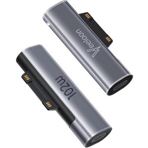 Surface Connector to USB C Charging Adapter 1 Pack, 15V 102W Type C to Surface Magnetic Adapter,Require 45W/65W/100W/102W C Charger for Microsoft Laptop Surface Go Pro Accessories