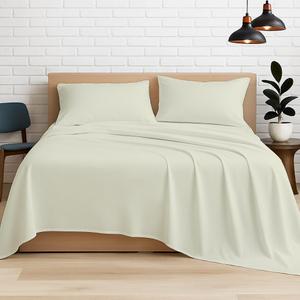 Luxury Egyptian Cotton Sheets Queen Size, Deep Pocket Fitted Sheet Fits 18"-24" Mattress, Soft, Breathable, Hotel Quality Bed Sheets, 4-Piece Queen Set, Ivory Solid, Cooling Cotton Bedding
