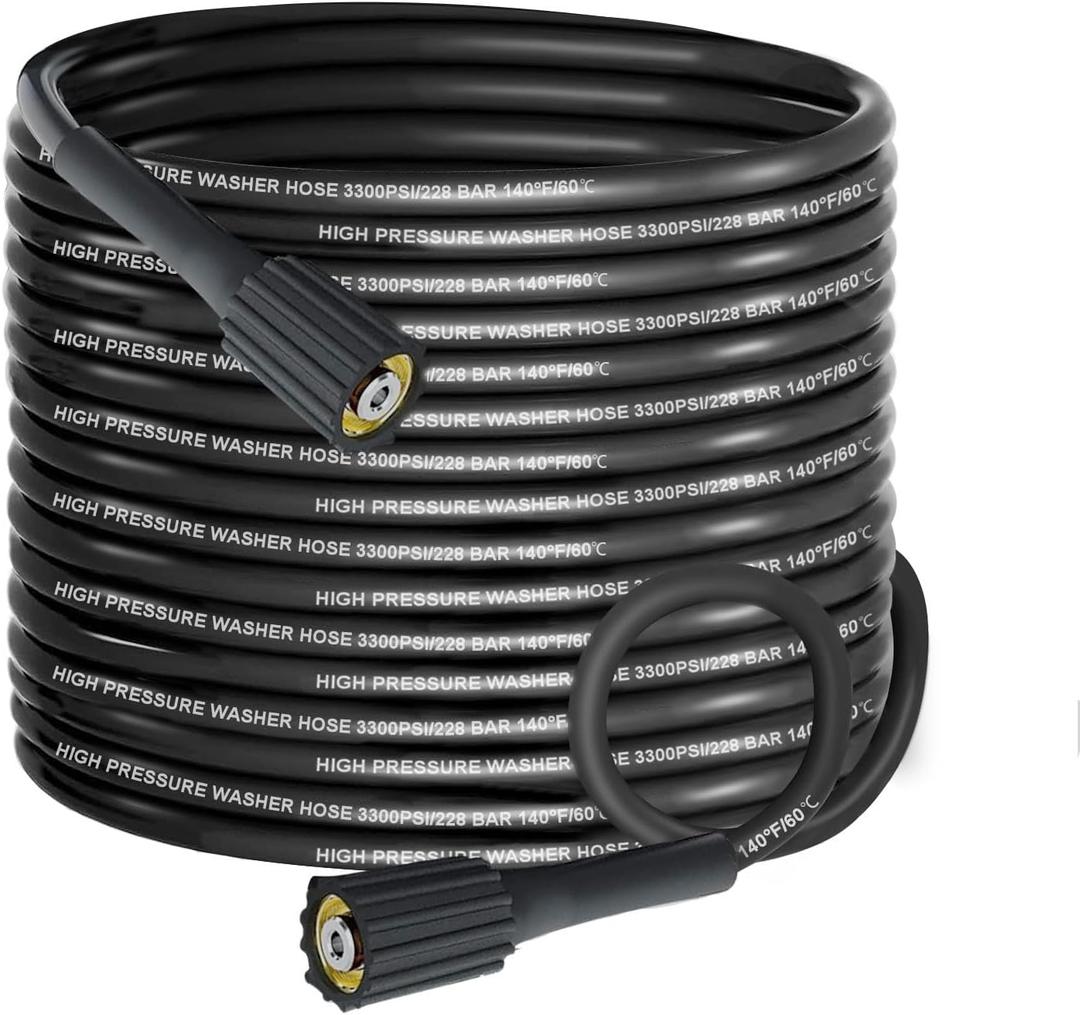 Pressure Washer Hose 32FT, 3300PSI 1/4" Power Washer Hose with M22-14 Brass Fitting, Kink Resistant, No-Leak Design, Durable Replacement Hose fo Ryobi, Greenworks, CRAFTSMAN Most Brand Power Washer
