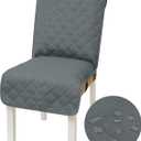 Yonus Waterproof Dining Chair Cover Office Chair Cover Water Resistant Dining Room Chair Cover Kitchen Chair Slipcover Computer Chair Cover with Anti-Slip Buckle (Grey, 1PCS)