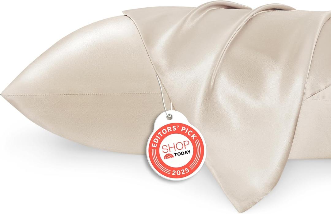 Bedsure Satin Pillowcases, Similar to Silk Pillow Cases Queen Size Set of 2, Cooling Pillow Case for Sleeping Women with Envelope Closure, Gifts for Women Men, Beige, 20x30 Inches, 2pcs