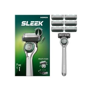 DORCO SLEEK 6 Blade Razor for Men with 7 Cartridges | Men's Cartridge Razors with Razor Handle and Smooth Shaving Blades | Mens Razors with Multi-Flex Technology