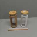 Kodrine 20oz Glass Tumbler with Straw and Lid, Bamboo Lids Water Bottle, Reusable Iced Coffee Cups, Wide Mouth Smoothie Cup with Protective Silicone Sleeve BPA FREE-White+Amber-2pack