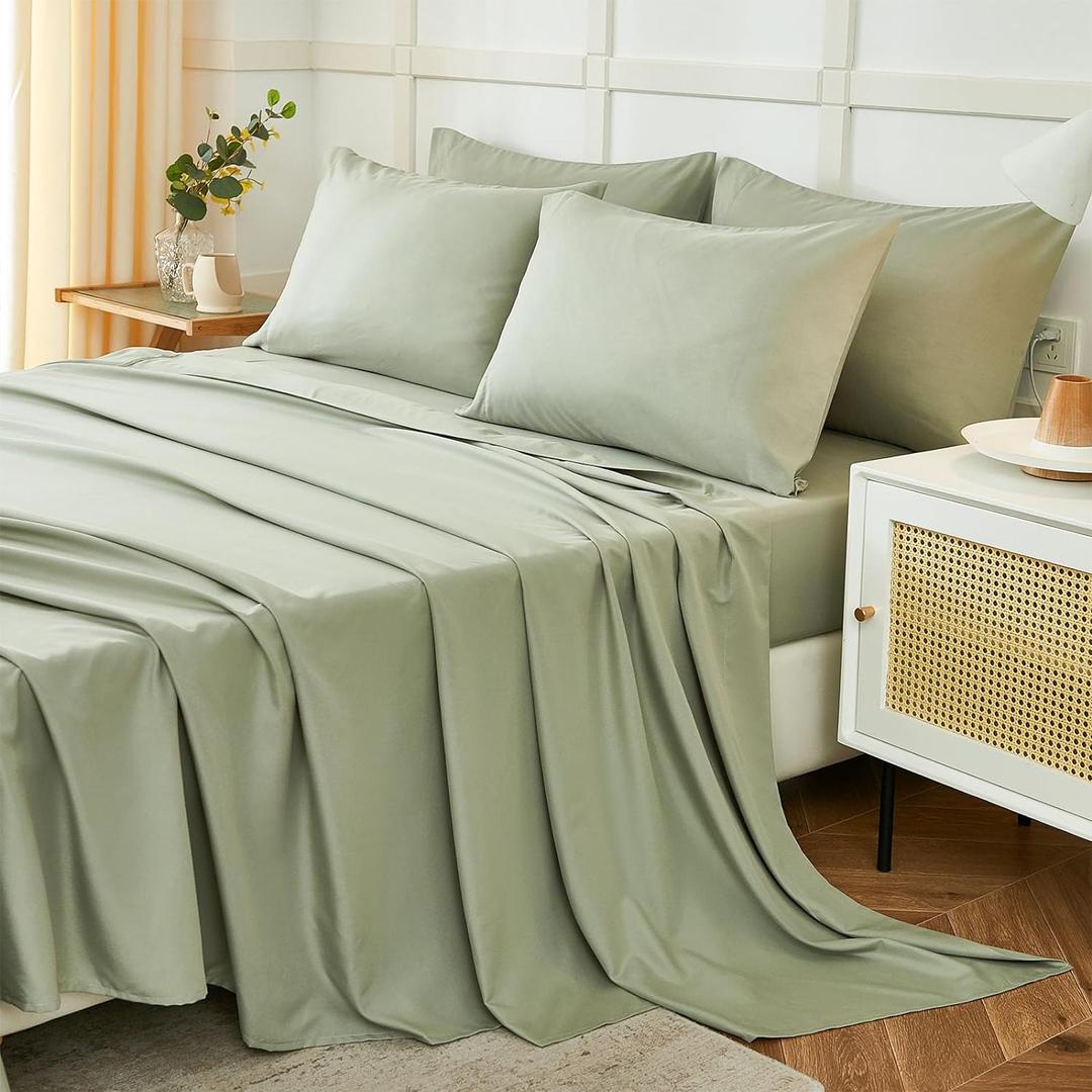 ILAVANDE Queen Sheets Set 6 Piece, Hotel Luxury Super Soft 1800 Series Microfiber Queen Bed Sheets Set-Wrinkle Free & Breathable-14 Deep Pocket Sheets for Queen Size Bed(Queen, Sage Green)