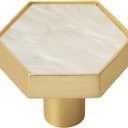 Amerock 2PK36973MOP Accents Hexagon Cabinet Knob | Furniture Knob | 1-5/16 inch (33mm) Length Gold/Mother of Pearl Decorative Drawer Pull (Geometric)