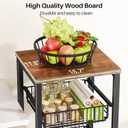 SNTD Fruit Basket Vegetable Stand for Kitchen Pantry, Pull Out Metal Wire Basket with Wood Top for Fruit Vegetable Onions Potatoes Snacks