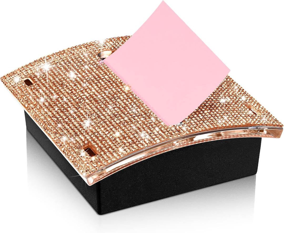 Eersida Rhinestone Self Stick Note Pad Holders 4 x 4 Inches Memo Sticky Dispenser Note Holder Sticky Dispenser for Office Home Desk Supplies(Rose Gold)