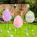 MorningRo 3 Pcs Large Easter Egg Yard Signs Metal Egg Garden Stakes Easter Lawn Decorations Outdoor Colorful Decorative Yard Decoration with Stake for Holiday Decor