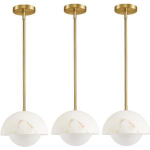Modern Pendant Light Fixtures: 10 Inch Resin Shade Mid Century Chandelier with Milk Glass Globe - Adjustable Gold Pendant Lighting for Kitchen Island 3 Packs