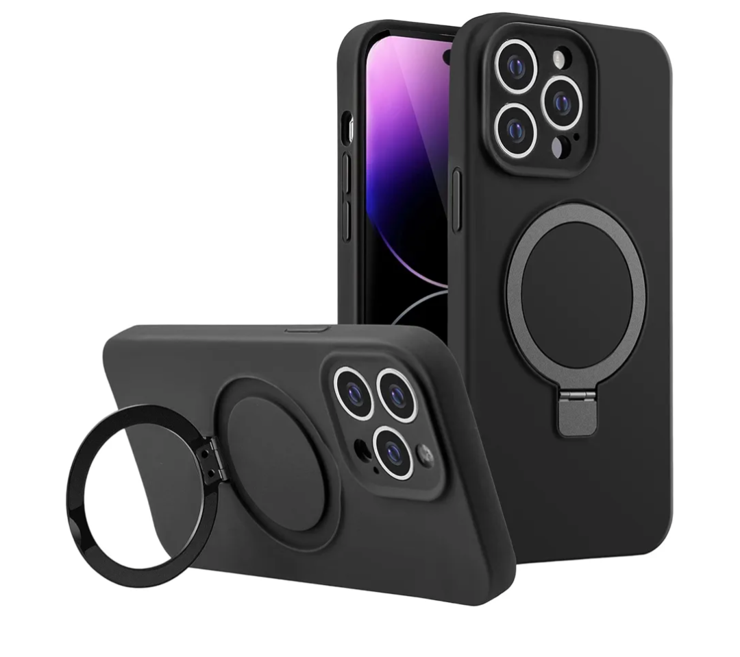 Liquid Silicone Ring Bracket Magnetic Case for iPhone, Compatible with MagSafe Wireless Charging (Black,iPhone 13 Pro)