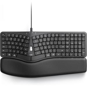 Nulea Ergonomic Split Keyboard, Wired Natural Typing Keyboard with Integrated Palm Rest for Wrist Pain Relief, 2-in-1 Type C&Type A Plug for Mac,Windows,Office & Home,Black