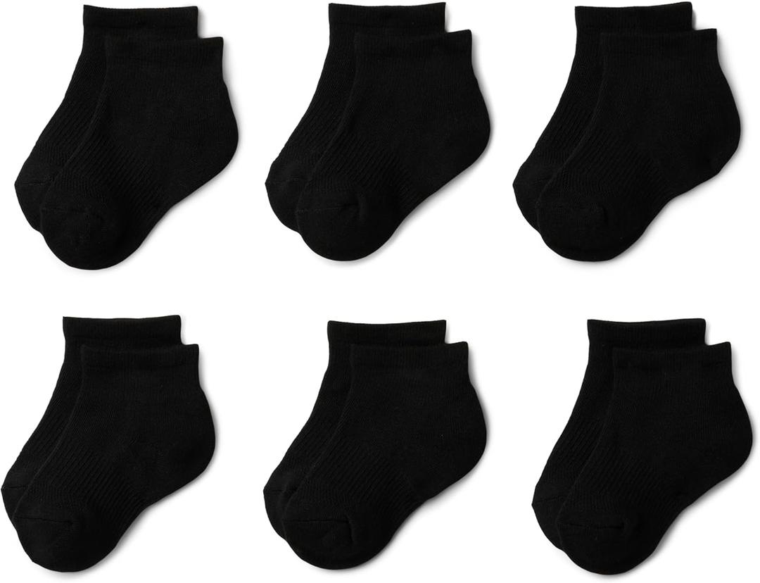 Amazon Essentials Unisex Kids' Athletic Ankle Sport Socks, Zone Cushioning, Arch Support, 6 Pairs, Black, Large (8-12 Years)