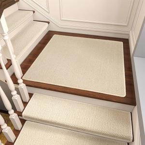 Bullnose Carpet Stair Treads, Non Slip Landing Mat for Wooden Steps Indoor, Soft Stair Rugs for Pets, Indoor Doormat for Kitchen Bathroom, Washable, 30"x30" 1pc, Cream